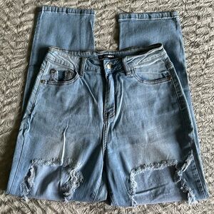 Fashion Nova Light Blue Ripped Jeans